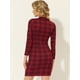 thumbnail image 3 of Vestido tubo Allegra K de manga larga a cuadros con cuello alto rojo XS, 3 of 4