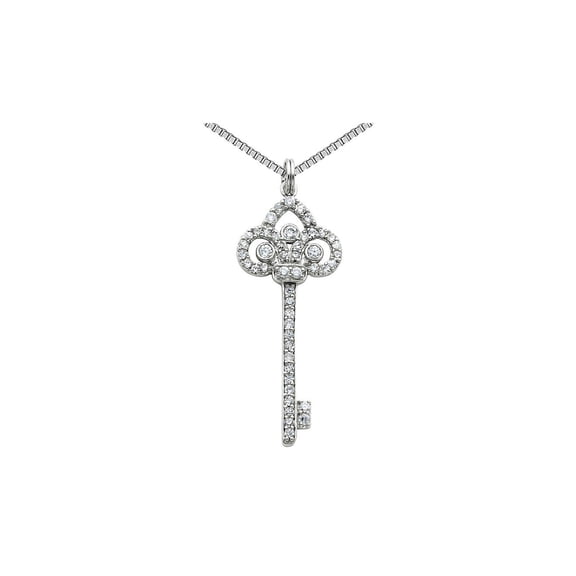 Key Pendant Necklace in Sterling Silver with Synthetic Cubic Zirconia (CZ) for Women