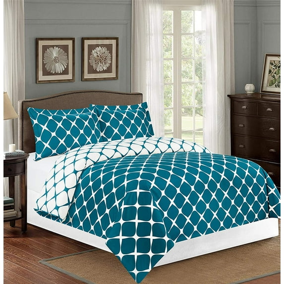 3-Piece Milano Trellis Pattern 2-Tone Printed Reversible Duvet Cover Set