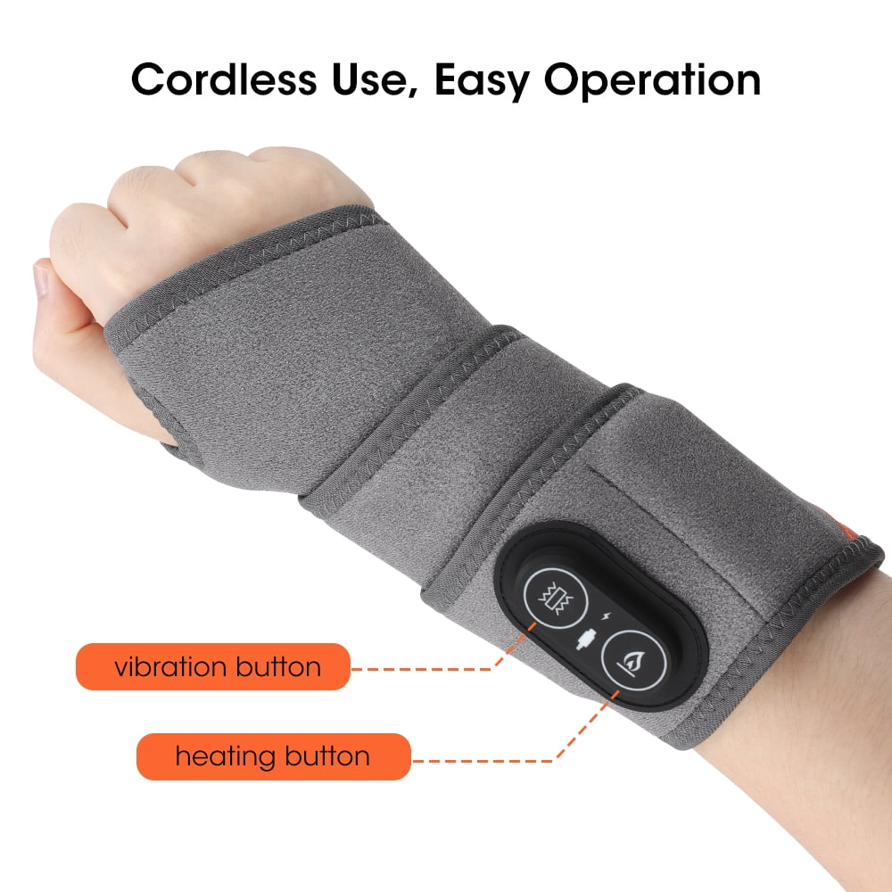 Cordless Heated Wrist Massager with Red Light (660/850nm), 3 Heat Levels & 3 Vibration Modes, Rechargeable Wrist Hand Heating Pad with 3000mAh for Wrist Hand Arm
