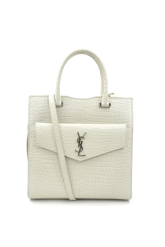 Pre-Owned Saint Laurent handbag/shoulder bag, Uptown, embossed leather, ivory, women's, 561203,...