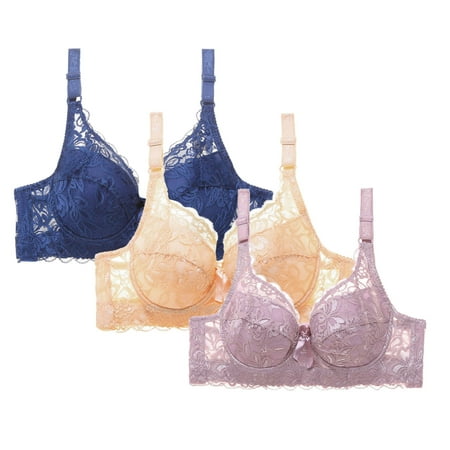 dazeni 3 Pack Women s Push Up Bra No Underwire Lace Comfortable Wireless Bras Padded Support Plunge Bralette with Adjustable Strap Plus Size
