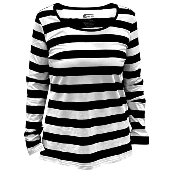 Couver Women’s Halloween Cosplay Long Sleeve Striped Shirt, Black and White Thief Costume, 3XL