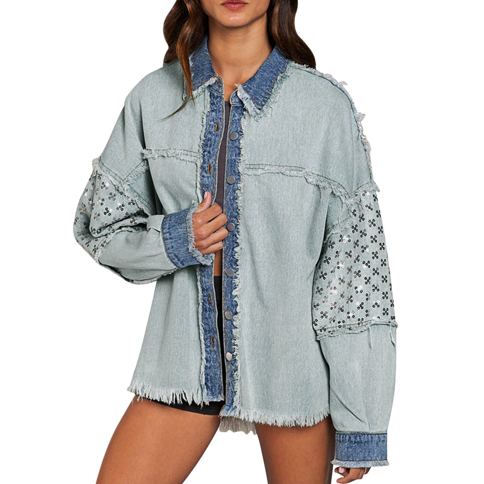 Lightweight Casual Jacket Women plus Size Womens Outdoor Vest Women's Basic Button Down Fitted Long Sleeves Denim Jean Jacket Womens Insulated Hunting Jacket - image 1 of 9