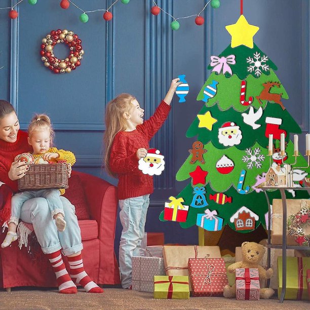 Árbol de Navidad de fieltro Diy para niños pequeños, tablero ocupado, regalo de árbol de Navidad para niño y niña, decoraciones de adorno de pared para puerta, 32 Uds. | en línea
