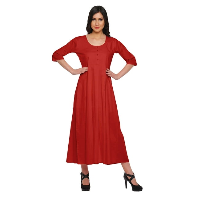 Moomaya Kurtis en Coton Uni pour Femmes Tenue de Fête Manches 3/4 Robe Mode pour Femmes
