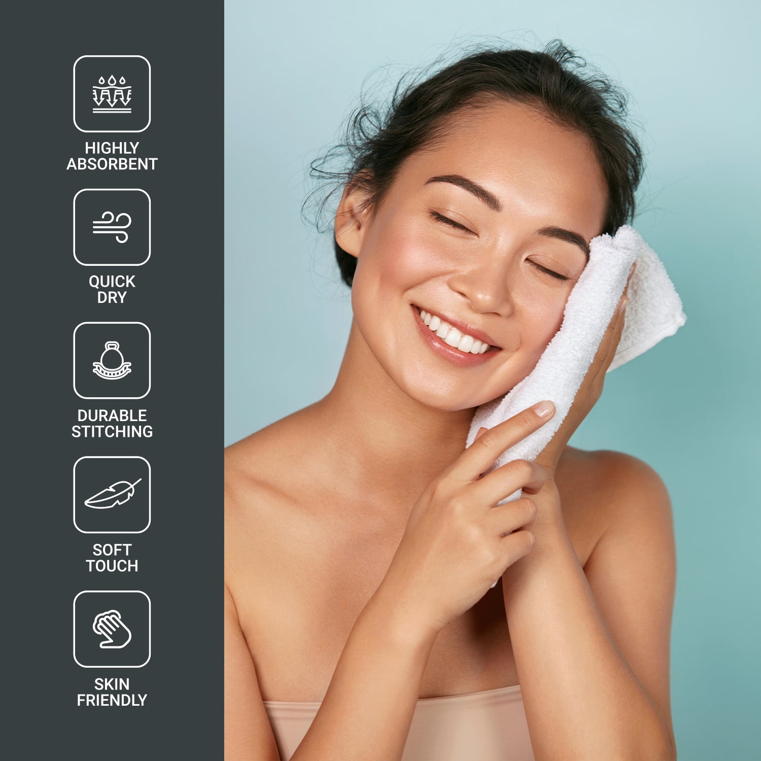 Infinitee Xclusives 4 Pack Premium Dark Grey WashCloth and Face Towels, 13x13 100% Cotton