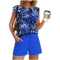 thumbnail image 6 of Frostluinai 2 Piece Sets for Women Summer Lounge Sets Cap Sleeve Floral Sweatsuit Crewneck Pleated Tops and Drawstring Shorts Outfits Tracksuit, 6 of 9