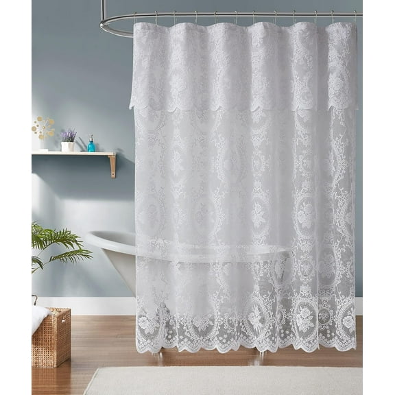 WARM HOME DESIGNS 72 Inch Gothic Vintage White Shower Curtain with White Valance. SH White-White 72