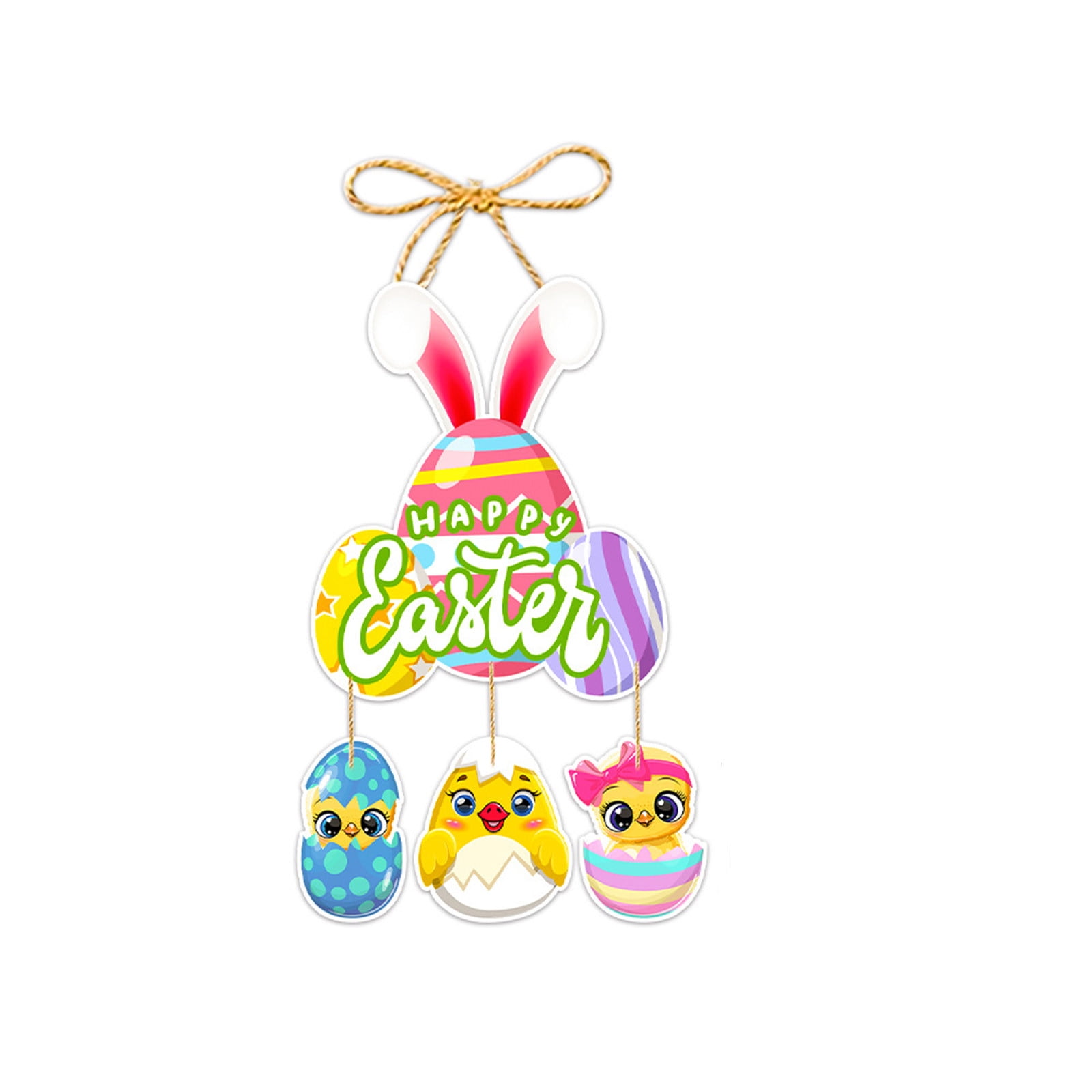 Easter Door Hanging Decorations with Cute Bunnies Eggs and Carrots Colorful Paper Pendant for Indoor Outdoor Party Scene Display