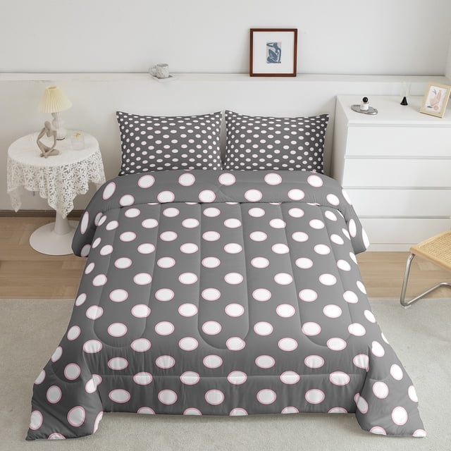 Erosebridal Polka Dots Bedding Queen Comforter Set, Geometry Down Comforter, Modern Simple Decor, Breathable 3-Piece