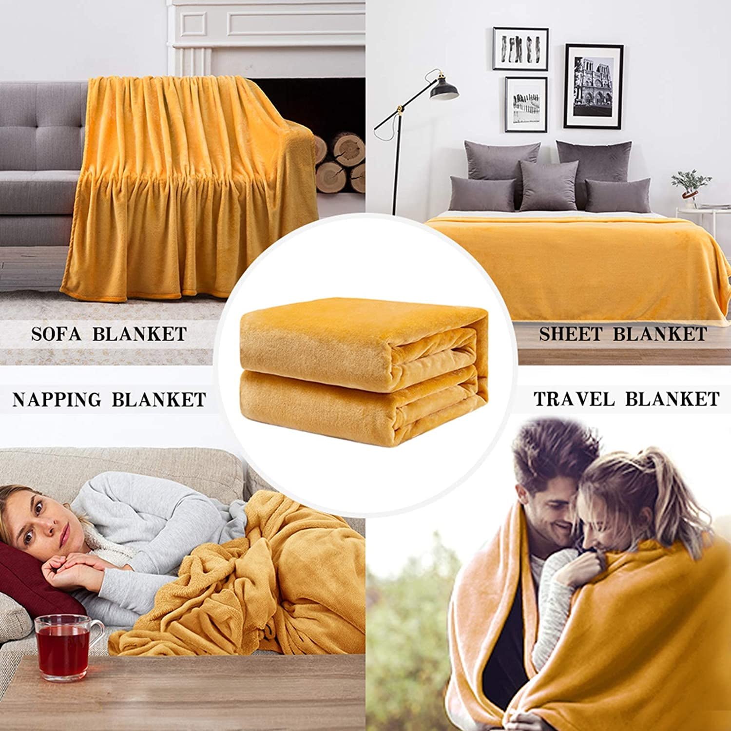 Iguohao Fleece Throw Blanket Soft Flannel Cozy Turquoise Bed Blanket Fuzzy Plush Warm For Couch Sofa Bed Throw Size 50 X60 Yellow