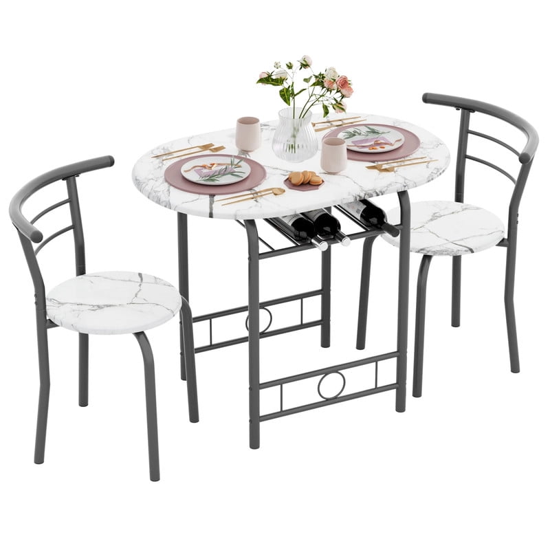 Vineego 3 Pieces Dining Set for 2 Small Kitchen Breakfast Table Set Space Saving Wooden Chairs and Table Set,Dark White