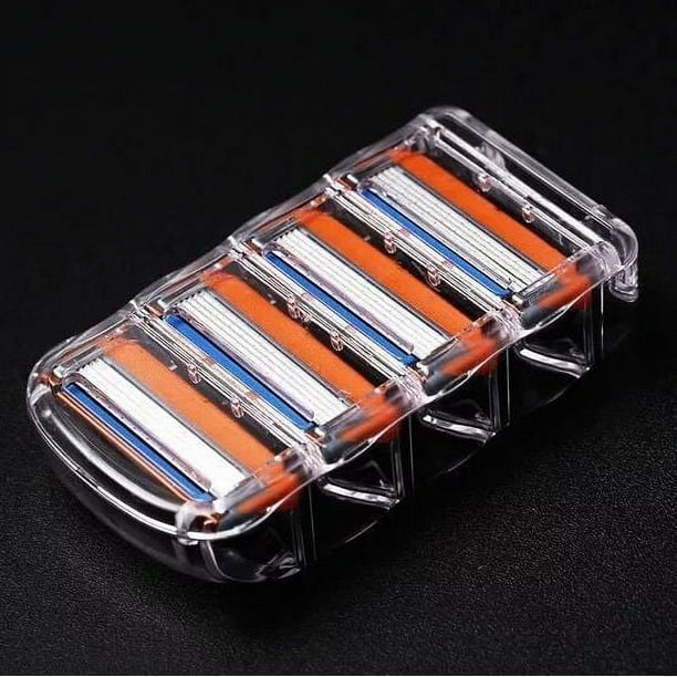 Cabezal de afeitado manual con cuchilla de afeitar de 5 capas de color naranja, 4 cuchillas por tarjeta