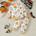 thumbnail image 4 of Caqnni Toddler Boy Girl Halloween Outfit Embroidery Boo Crewneck Sweatshirt Ghost Pants Set Baby Fall Winter oversize Clothes Halloween Pumpkin Ghost Outfit (2-3 Years,Orange), 4 of 5