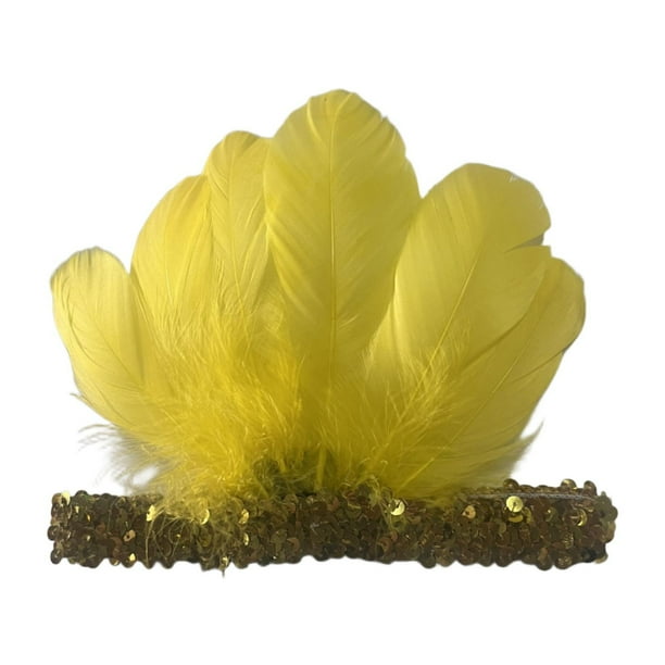 Diadema de plumas, elegante tocado decorativo con lentejuelas y plumas para fiestas y festivales. Amarillo