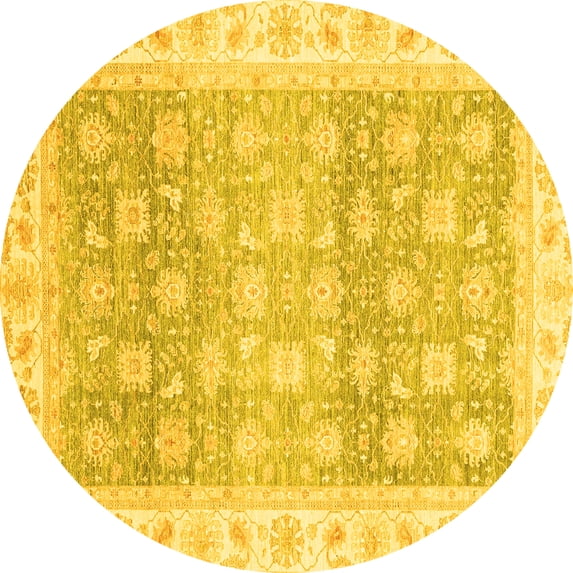 Ahgly Company Indoor Round Oriental Yellow Traditional Area Rugs, 8' Round