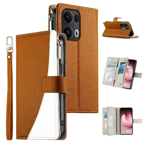 Funda cartera GANGXUN para OPPO Reno 13 Pro , cuero PU con tarjetero, cremallera, correa de mano, soporte y protección 734°
