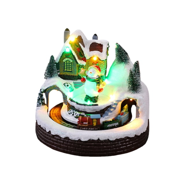 Adorno de casa de nieve con música navideña Bearachild para decoraciones de tren giratorio LED