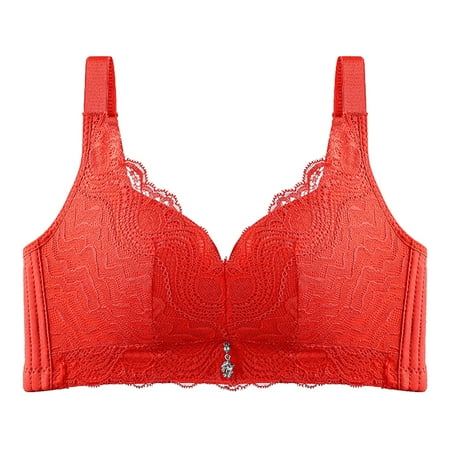 PEASKJP Cotton Bras for Women No Underwire Push Up Padded Plunge Lace Bras T Shirt Bra  Red 36