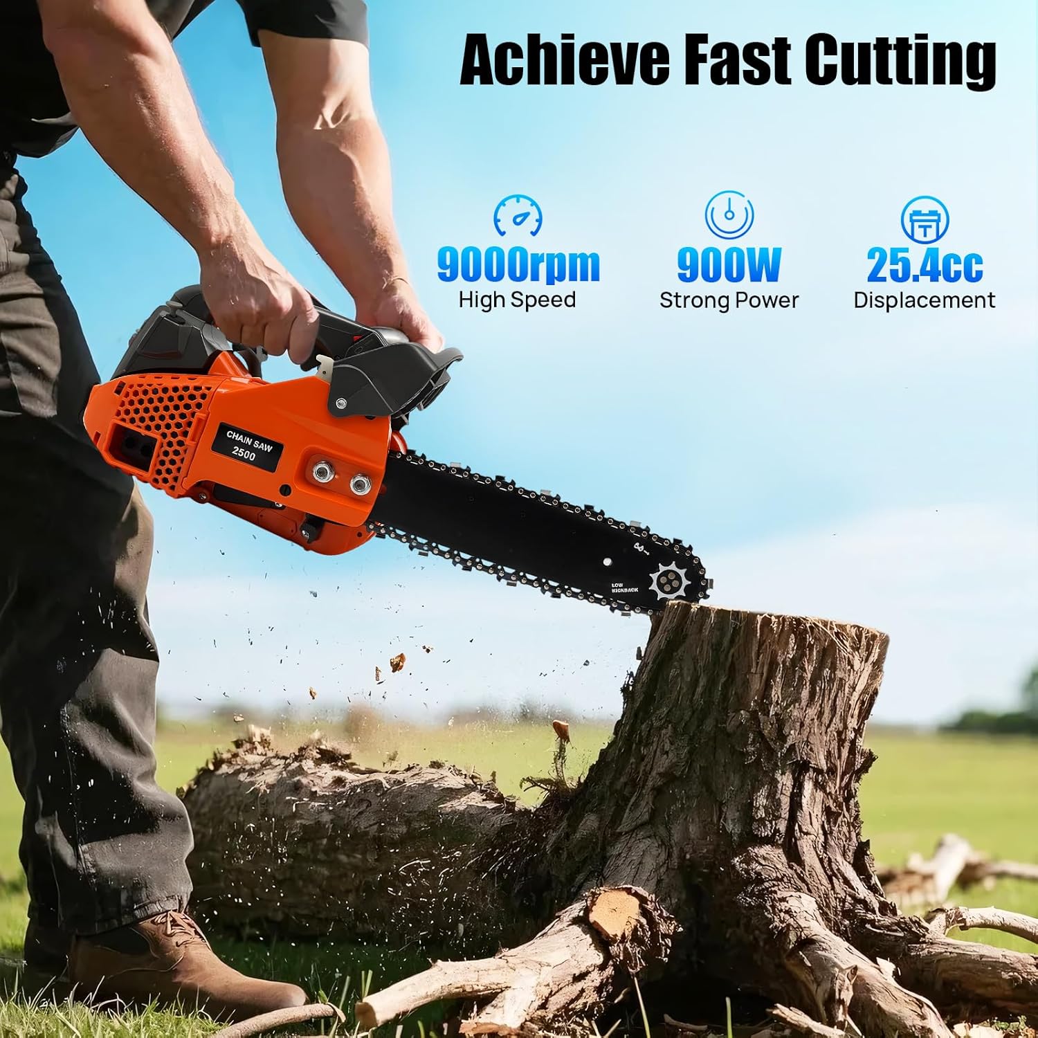 AKSDSGA 12" Top Handle Chainsaw 25.4CC 2-Stroke Engine Gasoline Chainsaw 9000RPM Handheld Cordless Petrol Chain Saw for Gardening Wood Cutting