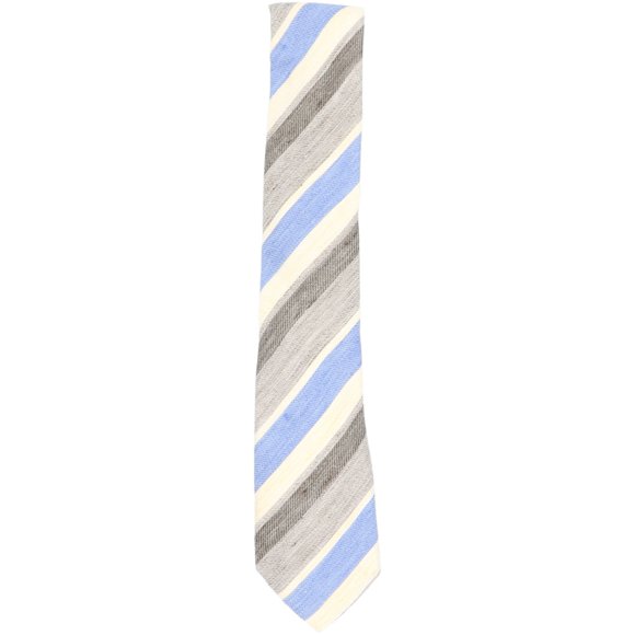 Altea Milano Men's Blue Brown And Cream Horizontal Cotton Stripe Necktie - One Size