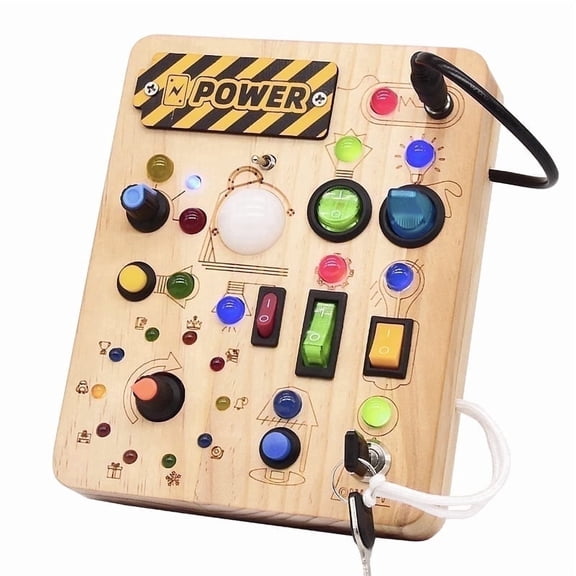 FPCYCG Wooden Busy Board with Led Light for Toddlers,Fidget Learning Travel Montessori Sensory Toys for Autism