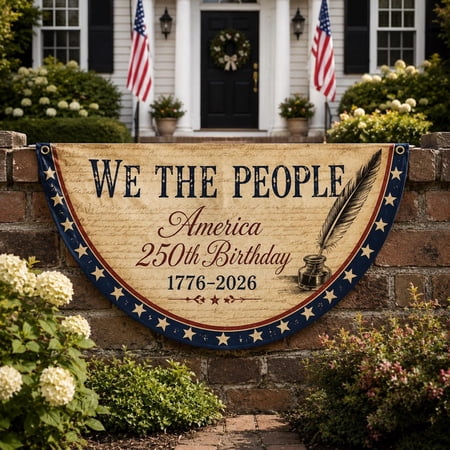 We The People America 250th Birthday Bunting Flag Vintage Patriotic Half Round Banner House Decor Gift For Proud Patriots 4th Of July Events