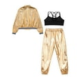 thumbnail image 4 of TiaoBug Kids Girls Shiny Metallic Bomber Jacket Coat Sports Pants Hip Hop Jazz Dance Crop Top Gold 14, 4 of 6