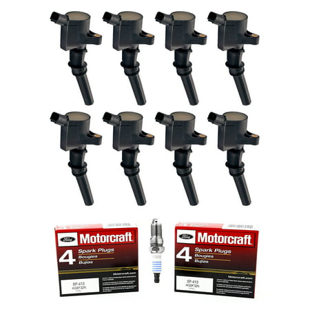 Set of 8 ISA Ignition Coils & Motorcraft Spark Plugs SP413 For 2000-2010 Ford F-150 4.6L V8 Compatible with DG508