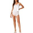 thumbnail image 2 of Pijamas de satén para mujer INSPIRE CHIC, camisón sin mangas, ropa de dormir con pantalones cortos, conjunto de lounge de seda XL blanco, 2 of 6