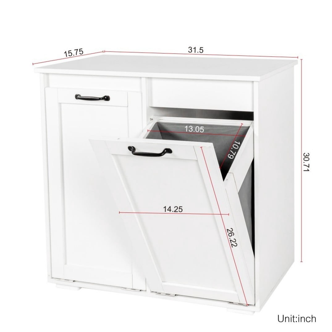30"H Laundry Hamper Cabinet with 2 Removable Liner Bags, Double Laundry Sorter Cabinet, Freestanding Clothes Storage Organizer, White