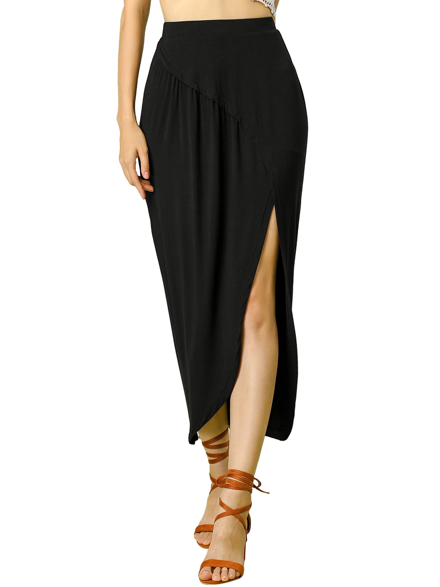Women's Maxi Elastic Waist Side Split Casual Long Skirt - Walmart.com