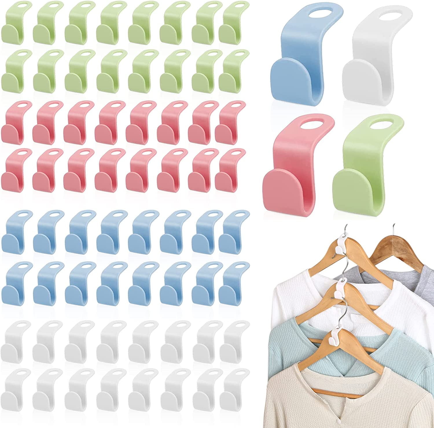 240 PCS Clothes Hanger Connector Hooks, 4 Colors Space Saving Hanger