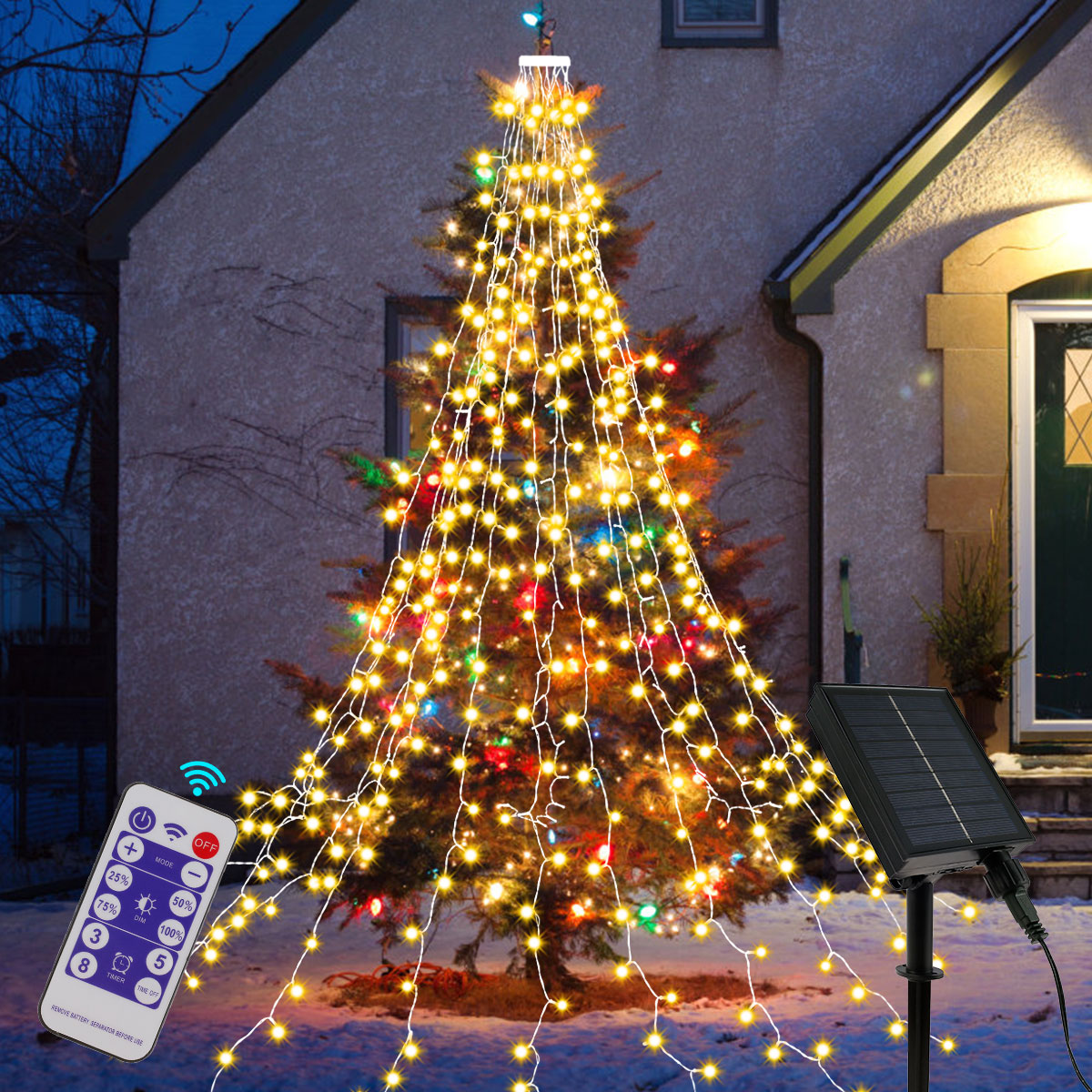 Solar Waterfall Light 400 LED Waterfall String Light IP55 Waterproof