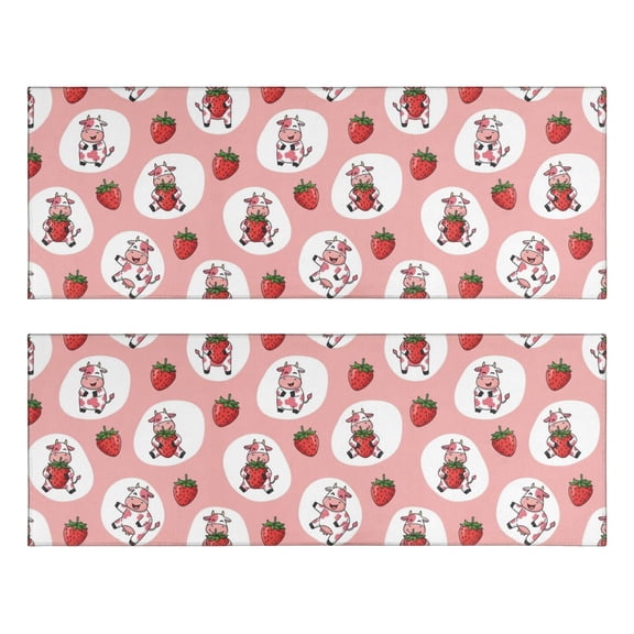 Kitchen Rugs Sets Of 2,Pink Cow Strawberry Oval Pattern Anti Fatigue Kitchen Mat Rugs Non Slip Washable,Decorative Kitchen Floor Mats for Kitchen,Sink,Laundry,17"X47"