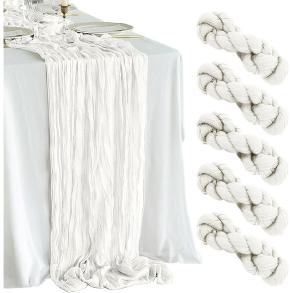 YQHWQ ft. Wavy White Cheesecloth Table Runner Bridal Shower Table Runner D 5-Pack