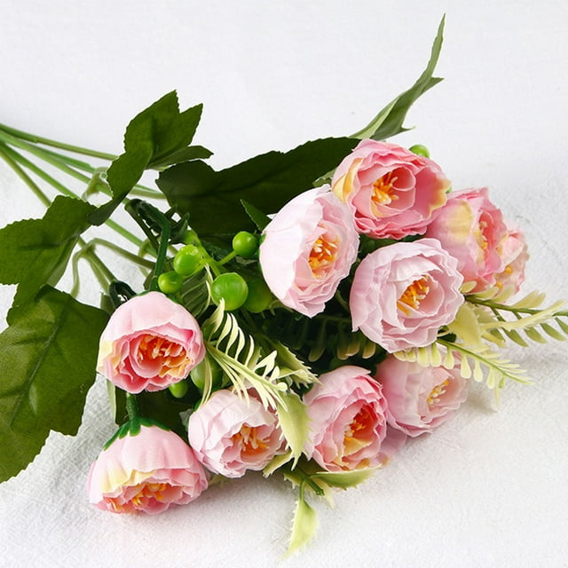 VONKY 2pcs 5-Branch Artificial Flower Simulation Cloth Bouquet Home Wedding Plastic artificial Floral Decor