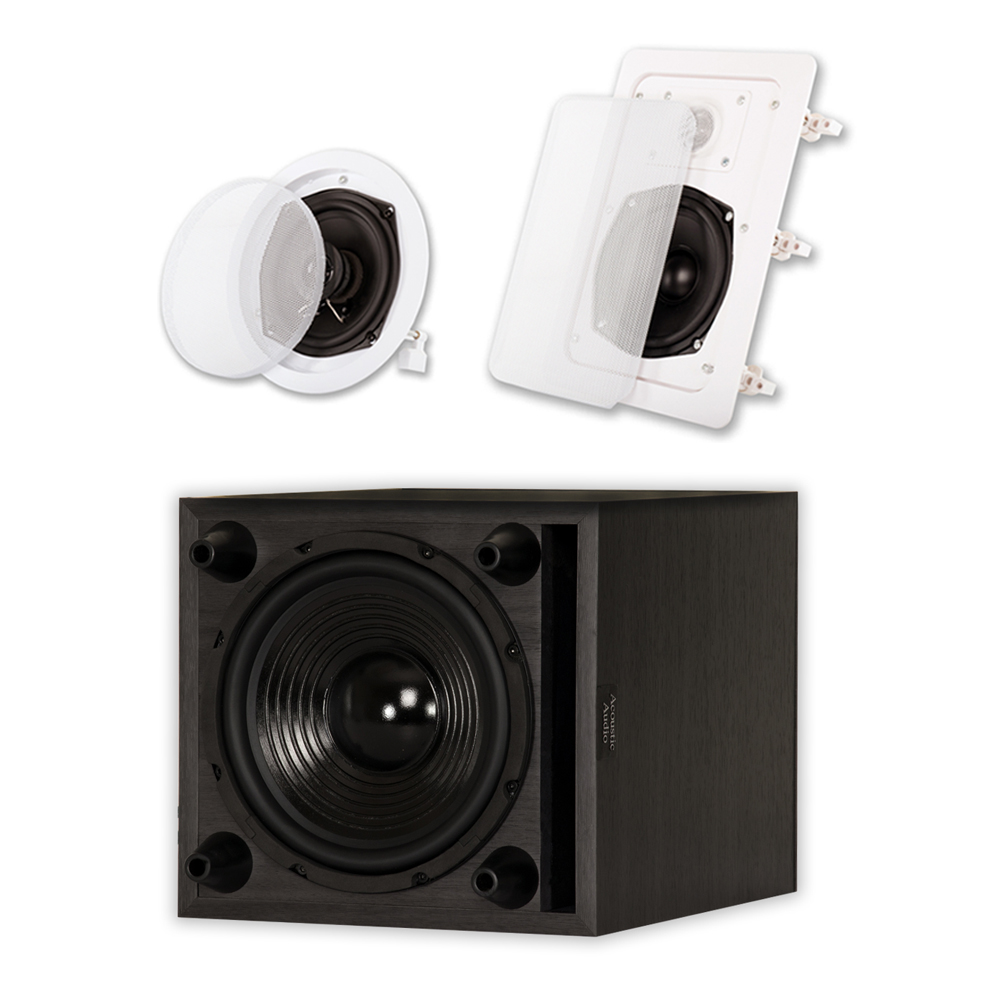 Acoustic Audio 5.1 Speaker System Flush Mount 5 Speaker Set and 8" Powered Sub - image 2 of 5