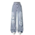 thumbnail image 2 of Frostluinai Ripped Jeans for Big Girl 5-15 Years High Waist Distressed Wash Denim Pants Retro Straight Wide Leg Streetwear Jean with Pocket, 2 of 7