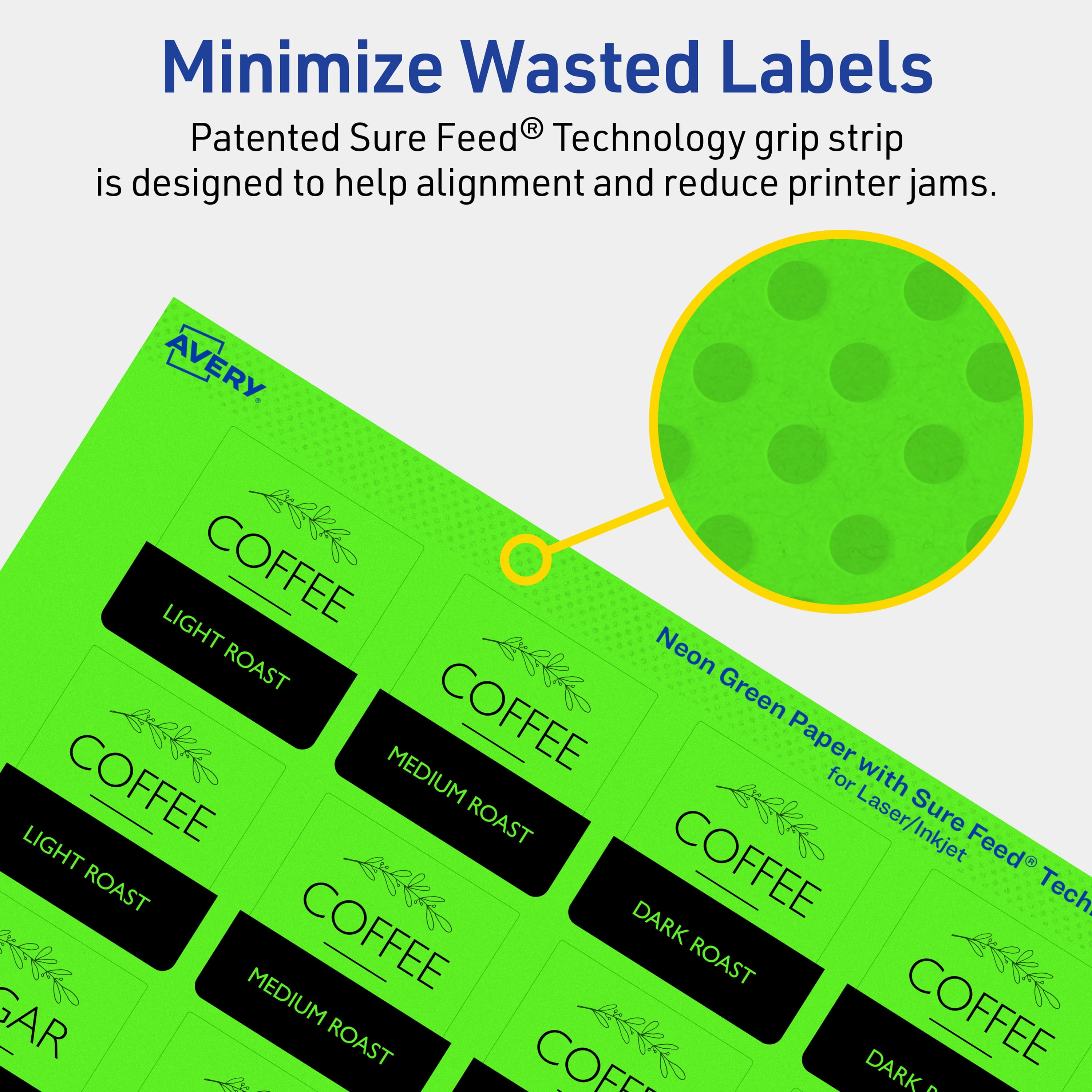 Avery Printable Square Labels, Neon Green, 1.5" x 1.5", 800ct