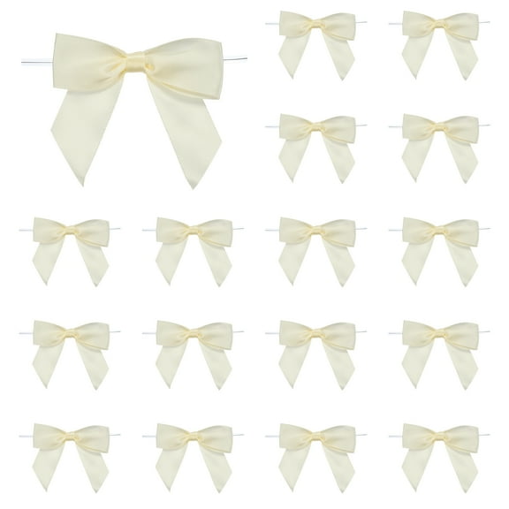 50 Pcs Pre-Tied Bows Satin Ribbon Bows 3.5" Twist Ties Gift Bows for Craft DIY Candy Bags Christmas Wedding Decor Party Treat Bags Light Yellow