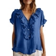 thumbnail image 3 of Ihhxva Women Cotton Tops Loose Fit Summer V-Neck Ruffle Blouse Casual Linen Top Flowy Boho Chic Beach Vacation Tunic S-2XL, 3 of 9
