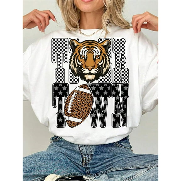 Tiger Town Football T-Shirt, Leopard Football Shirt, Game Day Spirit Shirt, Checker Star Shirt, Fall Mascot Tee