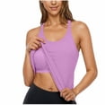 thumbnail image 2 of Nestiefly Women Ribbed Workout Crop Tops with Built in Bra Seamless Yoga Racerback Tank Top Tight Fit Purple S, 2 of 6