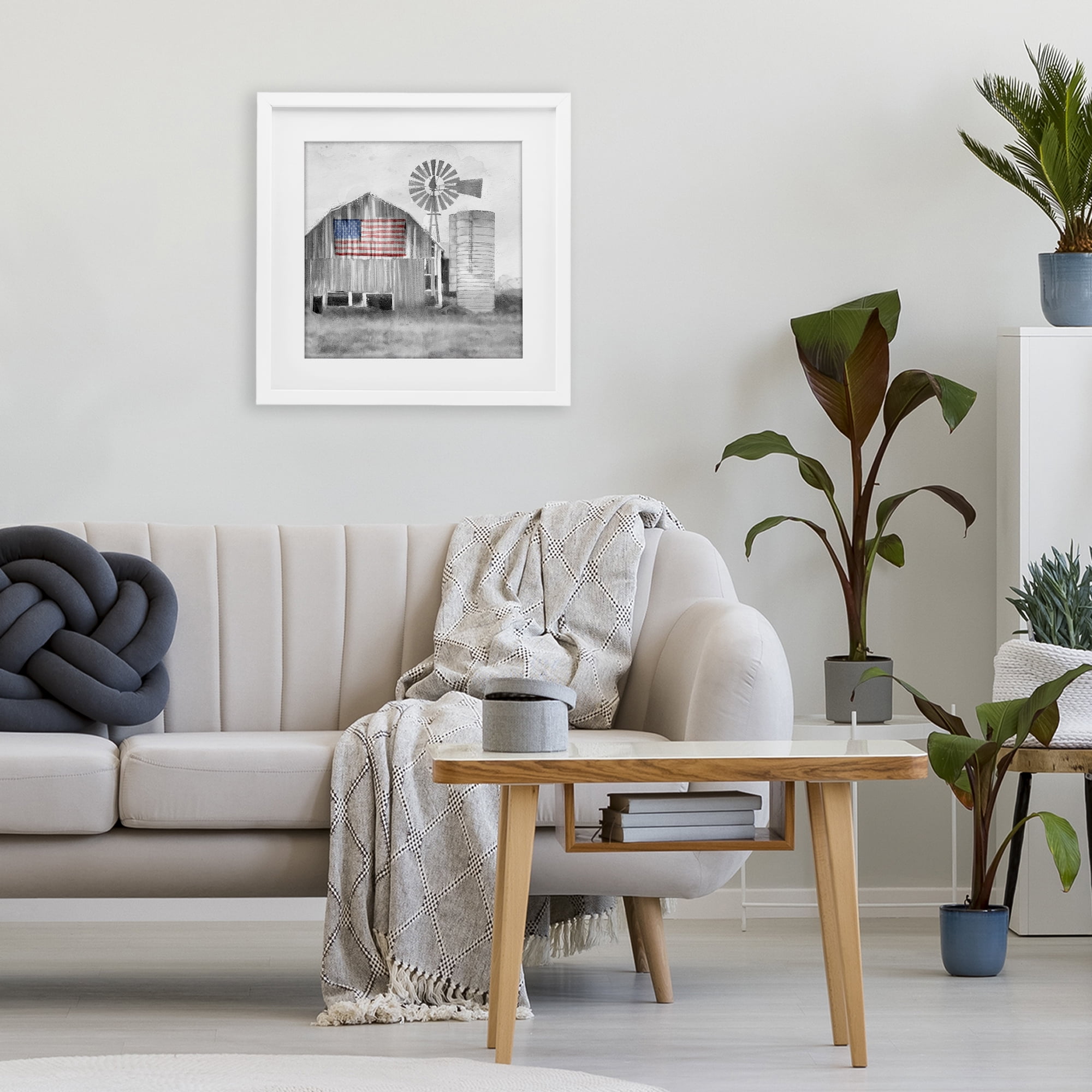 Stupell Industries Grandfather's Barn with Flag White Framed Print Under Glass, design by Kim Allen