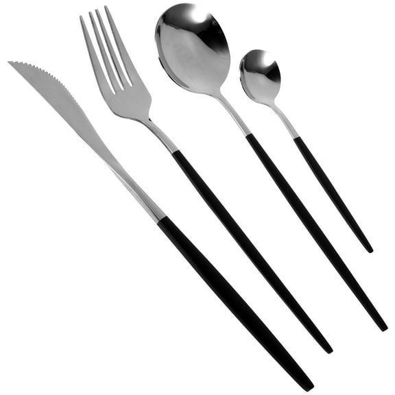 HEMOTON Stainless Steel Silverware Set for Home Use with Elegant Design and Modern Black Color, 4 Pieces