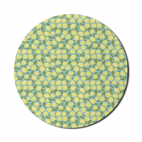 Lemons Mouse Pad for Computers, Citrus Fruits Drawing Repeating Pastel Tones Print, Round Non-Slip Thick Rubber Modern Gaming Mousepad, 8" Round, Olive Green Yellow, by Ambesonne