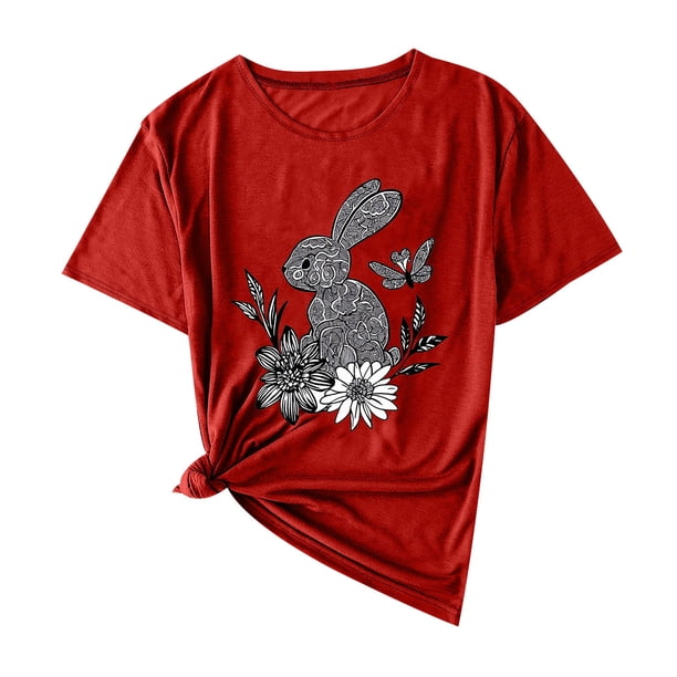 Camisas de Manga Corta para las Mujeres Moda Casual Impresión Cuello Redondo Suéter Tee Blusas