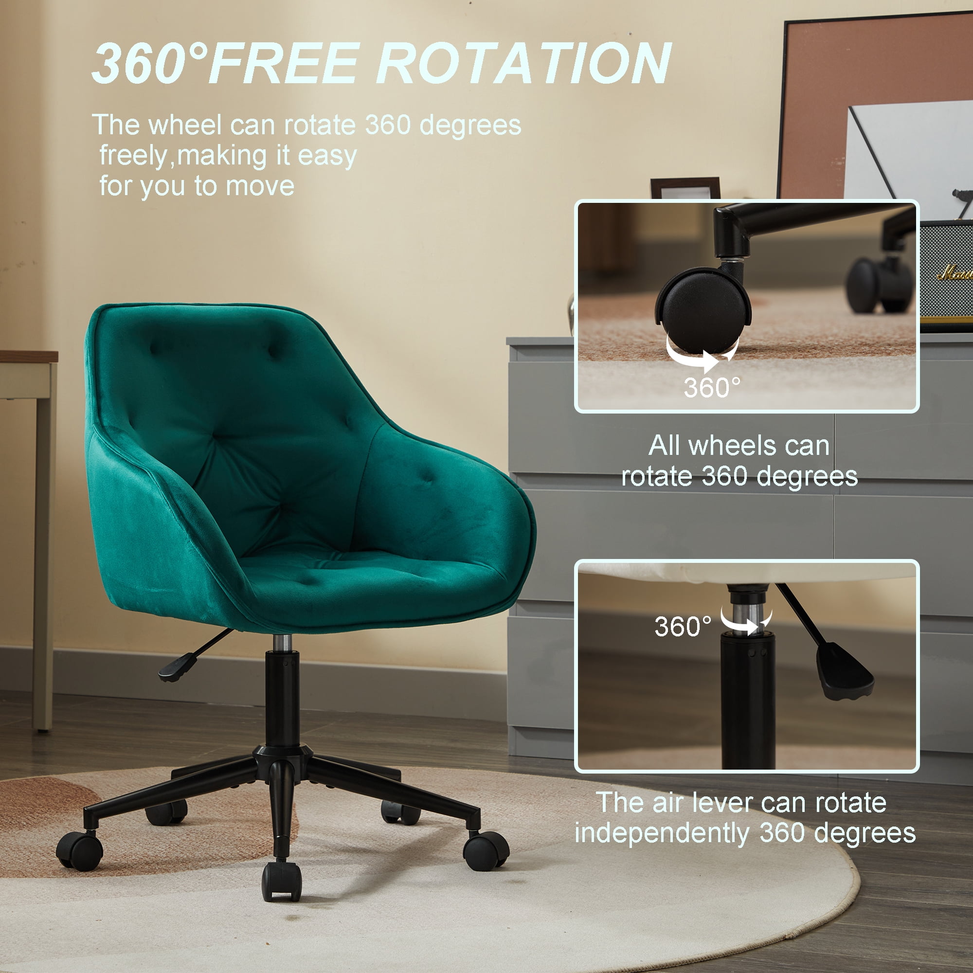 Elegent Velvet Office Chair with Wheels